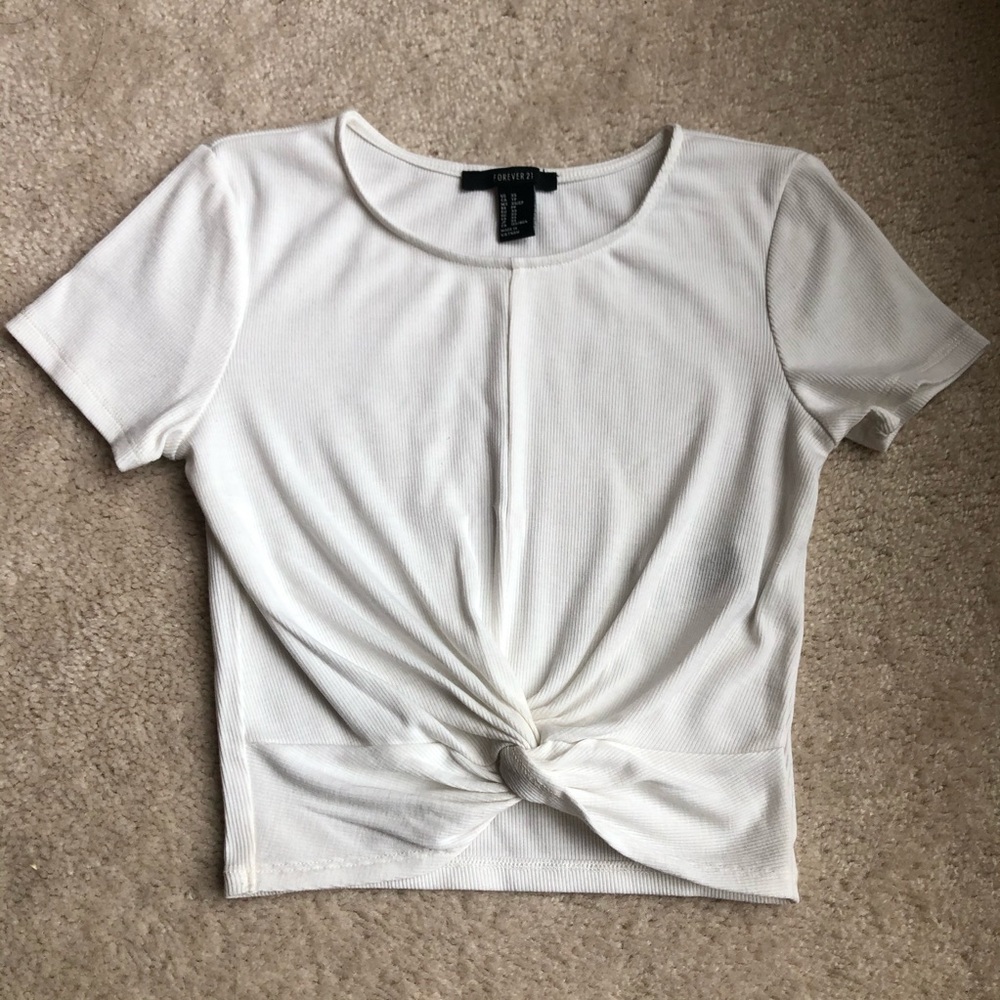 White Knot Front Crop Top